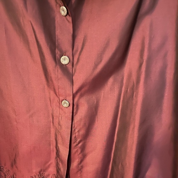 J. Jill purple plum silk shacket with monochrome embroidery detail. Size L. - Picture 3 of 7